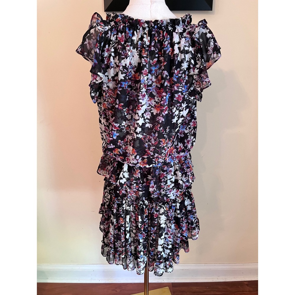 MISA Los Angeles Fleur Black Floral Ruffle Tiered Mini Dress Small - Picture 8 of 8